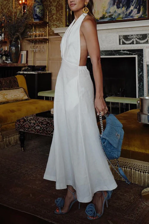 Elegant Halter Backless Maxi DressClistos