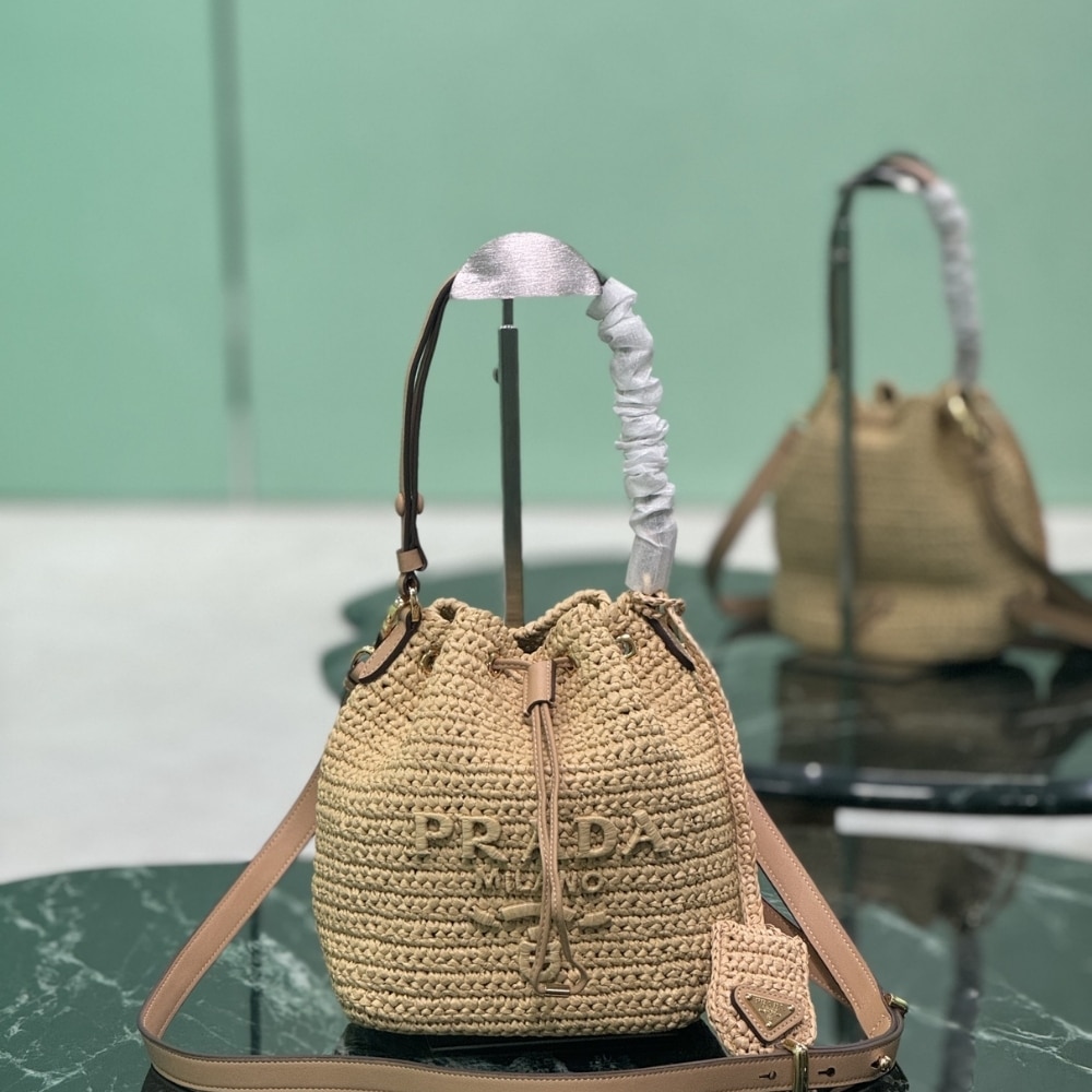 Prada Crochet And Mini Bucket Bag Natural 20Cm
