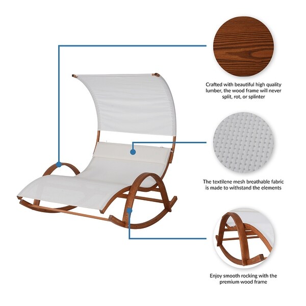 Island Retreat Bentwood Breeze Wood Frame Dual Rocking Lounger With Canopy