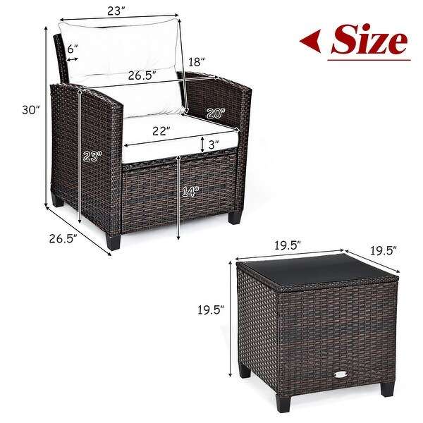 Costway 3PCS Patio Rattan Furniture Set Cushioned Conversation Set