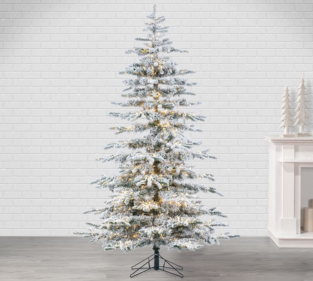 Lit Flocked Mountain Pine Faux Christmas Trees  sgtnighsdesigns