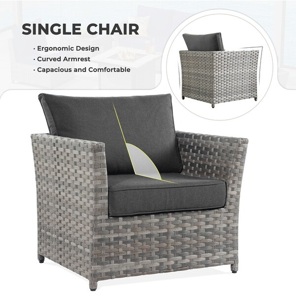 OVIOS 6Piece Patio Grey Wicker Conversation Set