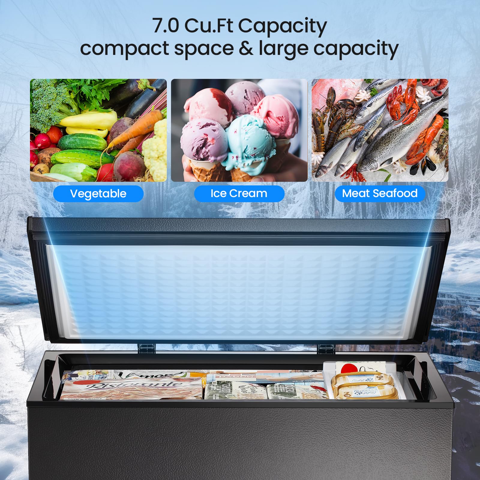 Kismile 7.0/3.5 Cubic Feet Chest Freezer with Removable Basket Free Standing