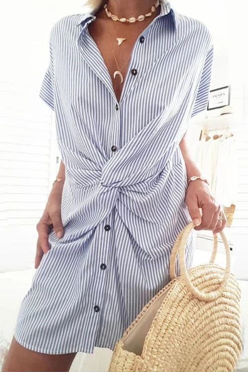 Striped Twist Knot Shirt DressClistos
