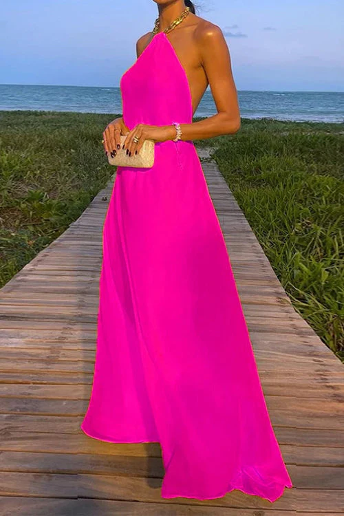 Open Back Halter Maxi Dress: Elegant Evening GownClistos