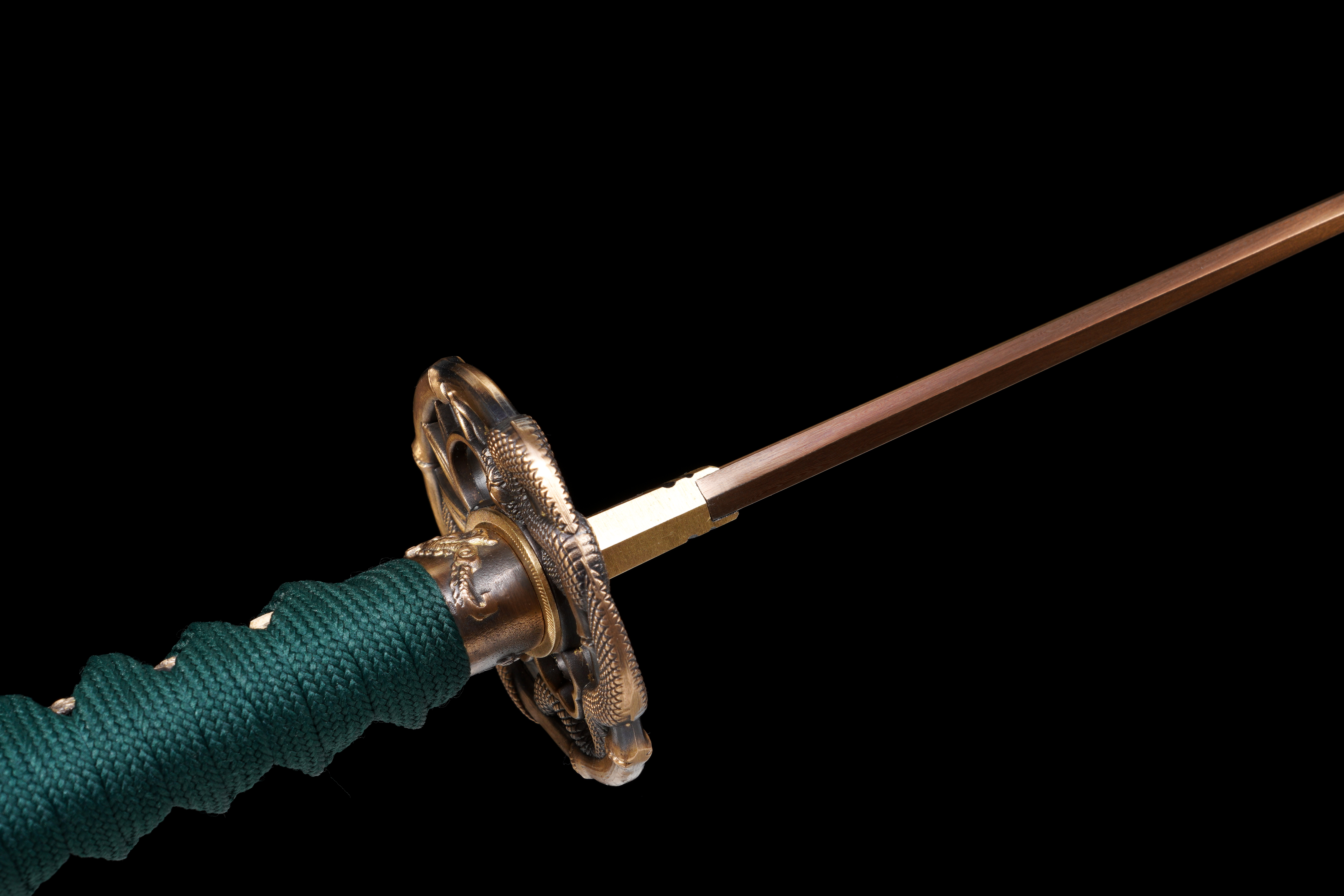 Handmade Katana Damascus Gold Blade Copper Tsuba Jade Shadow Full Tang