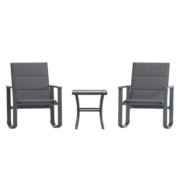 3 Piece AllWeather Rocking Chairs and Glass Top Table Bistro Set