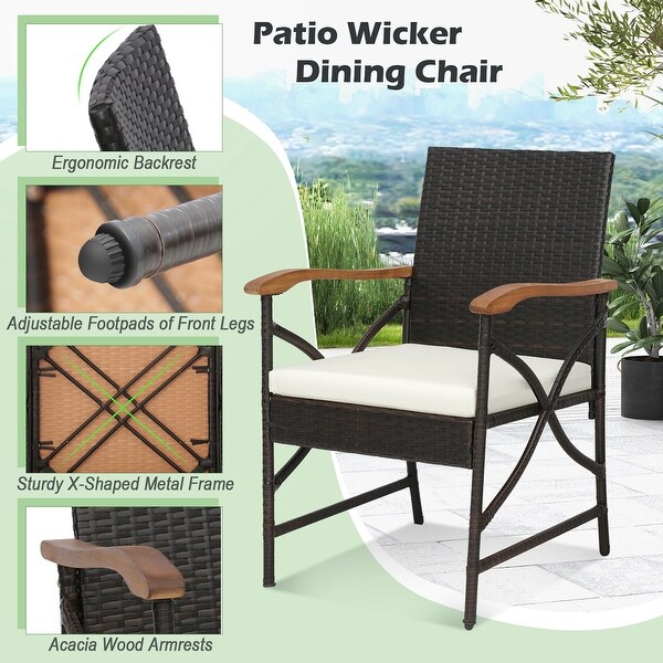 Costway 9 Pieces Patio Rattan Dining Set with Acacia Wood Table,1.9
