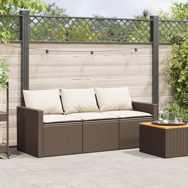 vidaXL Patio Sofa with Cushions 3Seater Brown Poly Rattan