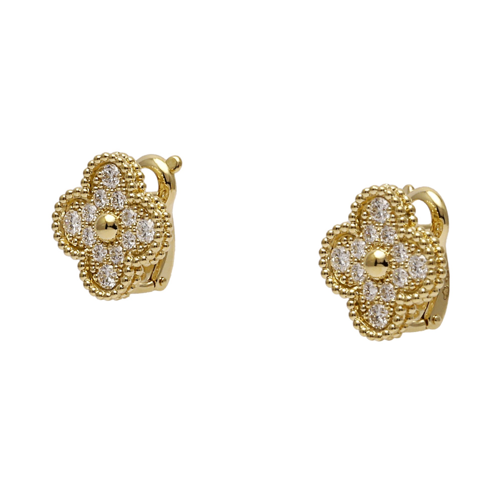 Van Cleef & Arpels Vintage Alhambra Earrings 18K Yellow Gold Diamond VCARA44700