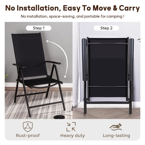 9Piece Patio Dining Set,Metal Table and Foldable Sling Dining Chairs with 7 Levels Adjustable