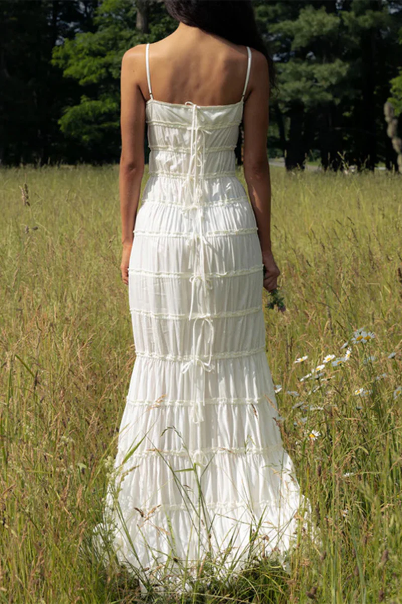 Backless Ruched V-Neck Sling Maxi DressClistos