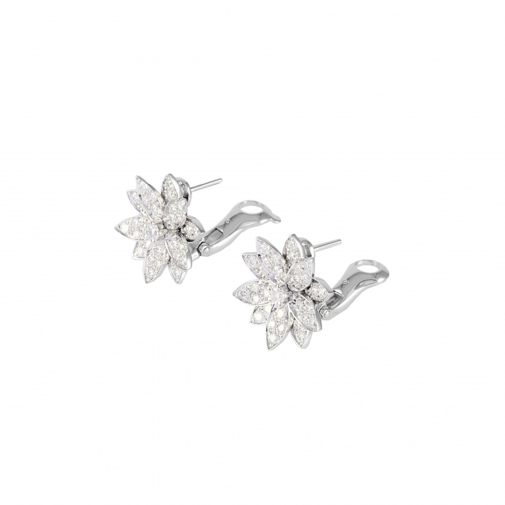 Van Cleef & Arpels Lotus Earrings 18K White Gold Diamond VCARO96B00