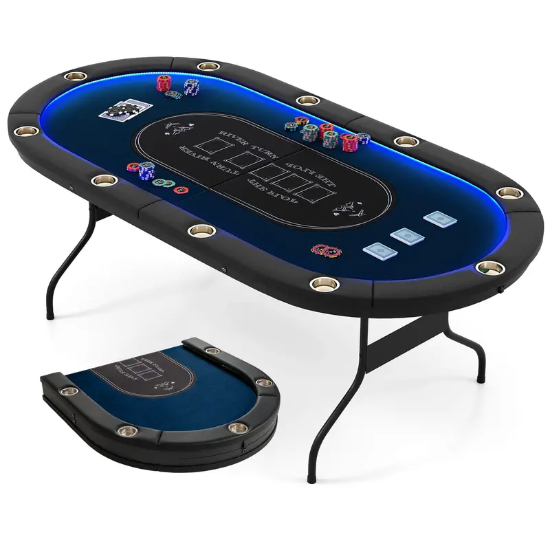 Professional-Grade Foldable Poker Table – 72×36 Inch Surface with 8 Integrated Drink Holders