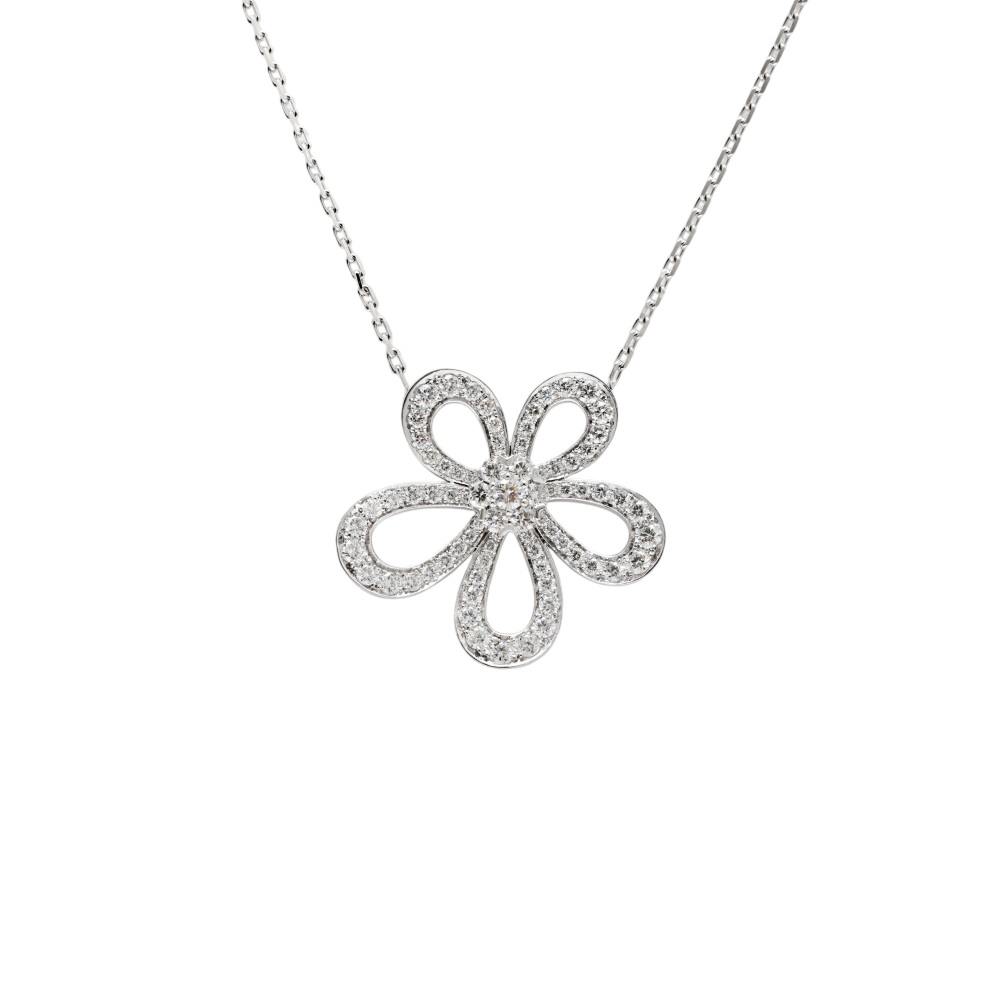 Van Cleef & Arpels Flower Lace Necklace 18K White Gold Diamond VCARP05200
