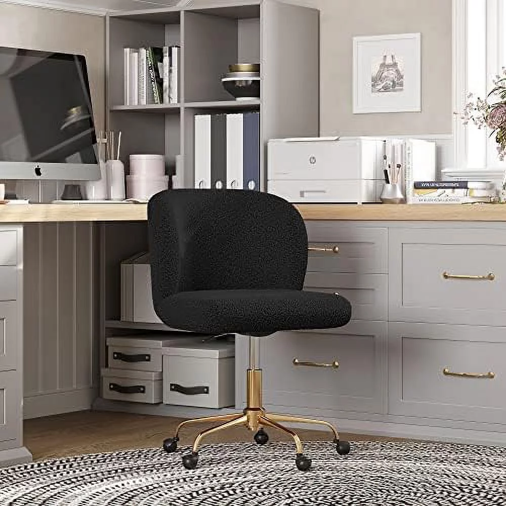 JOMA  Office Chair with Swivel Wheels and Adjustable Height  Upholstered Boucle Desk Chair with Arms Rolling Vanity  Stylish Comfy- Aston (Gold - White)