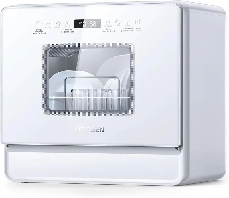 Portable Desktop Dishwasher – Double-Shelf Design, 5L Water Tank, 3 Spray Arms & 12-Hour Delay Start (No Permanent Hookup Needed)