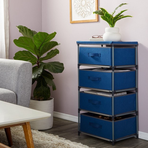 Juvale 4 tier Tall Closet Dresser With Drawers Clothes Organizer And Small Fabric Storage For Bedroom navy Blue