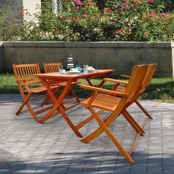 Teak Solid Wood Foldable Patio Dining Set,4 Folding Chairs and 1 Dining Table,Indoor and Outdoor Universal