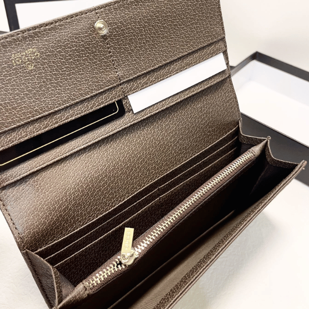 Gucci Jumbo Gg Monogram Flap Wallet Brown 7.5 Inches
