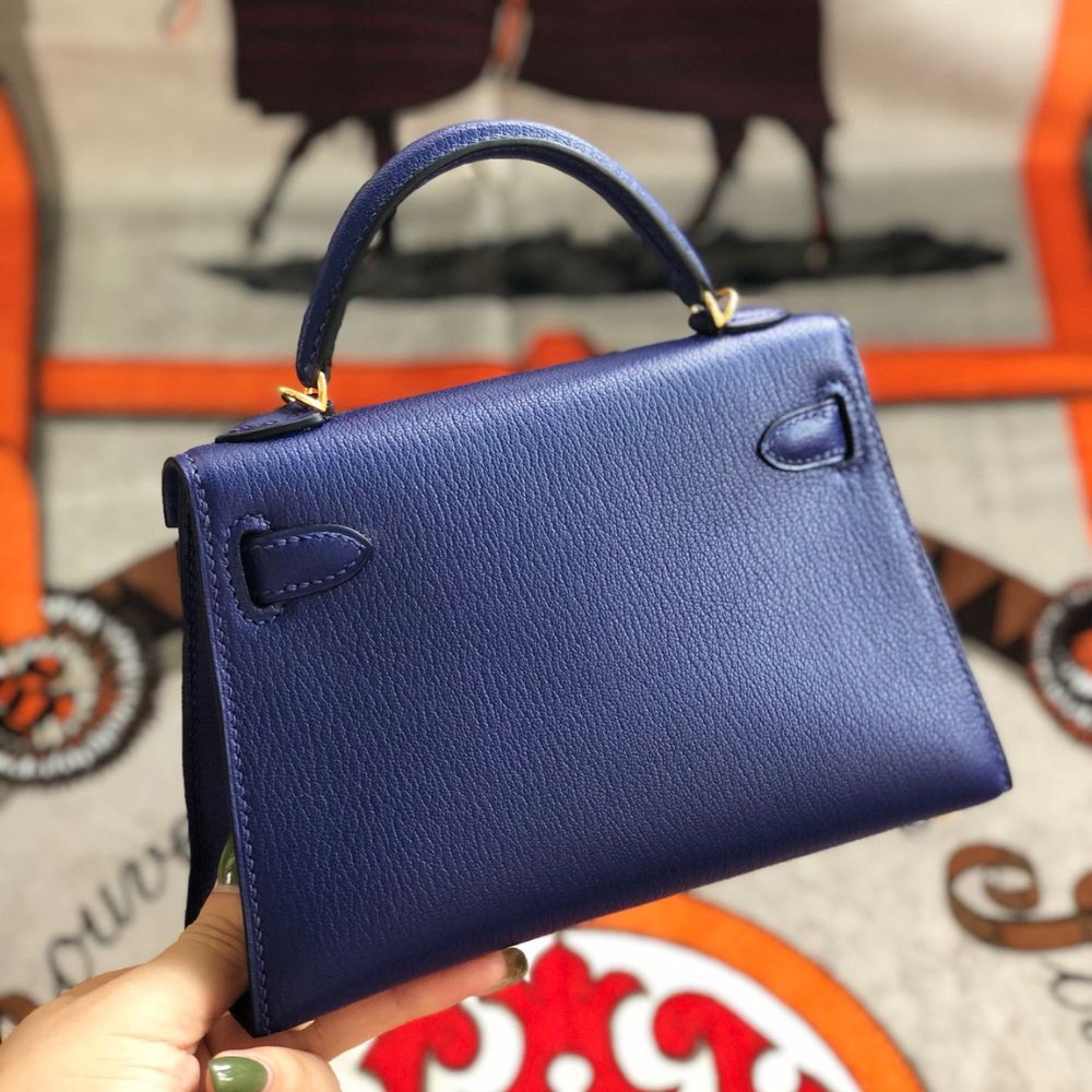 [Premium Quality] – Hermès Kelly Mini II Bag Blue 7.5 Inches