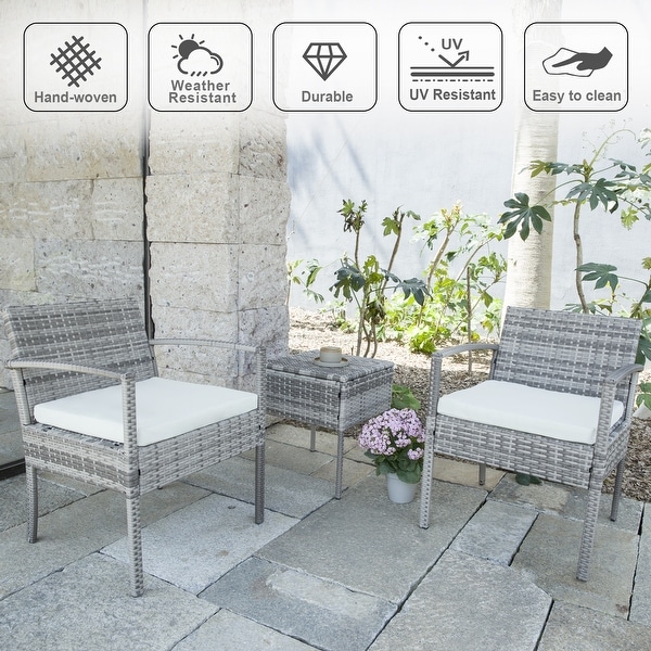 3piece Patio Wicker Conversation Set with Coffee Table