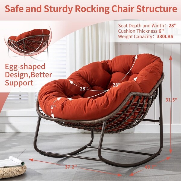Outdoor Rattan Rocking Chair with Padded Cushion