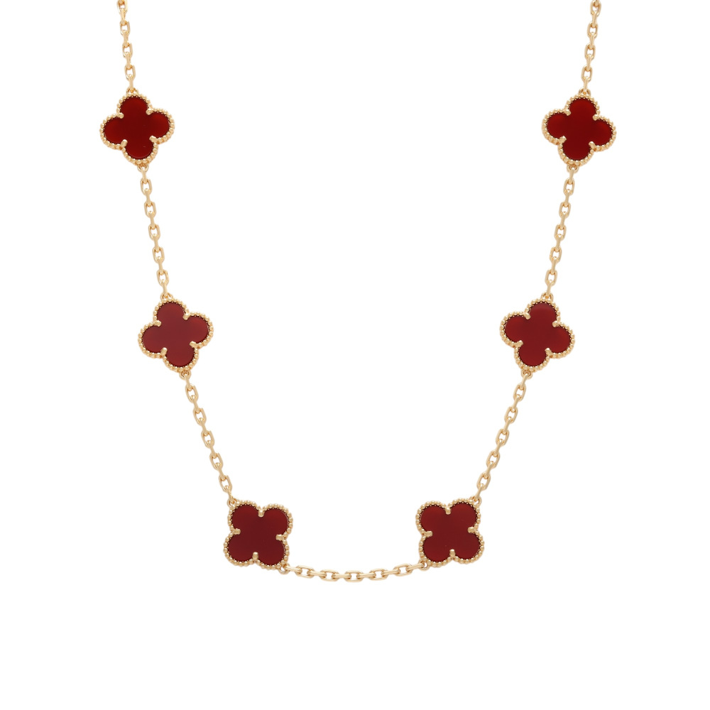 Van Cleef & Arpels Vintage Alhambra 10 Motifs Necklace 18K Yellow Gold Carnelian VCARD40600