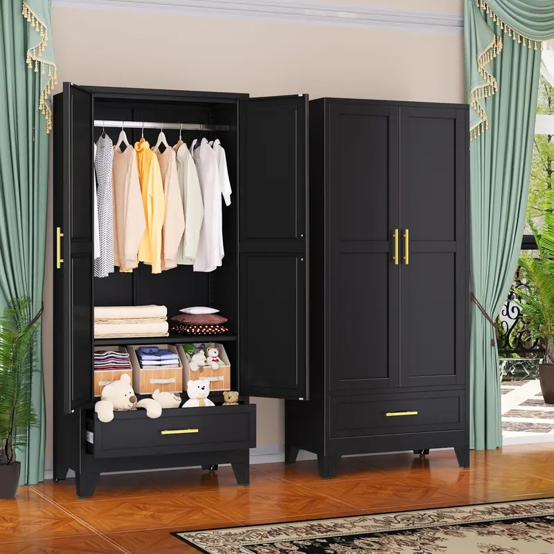 Steel Frame Armoire – 71-Inch Industrial-Style Metal Wardrobe Closet