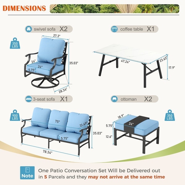 MAISON ARTS 6/7Piece Patio Conversation Sets,Sofa Set with 2/4 x Single Chairs,1 x 3seater Sofa and Coffee Table/Ottomans