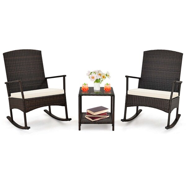 3 PCS Patio Rocking Set Wicker Rocking Chairs with 2Tier Coffee Table