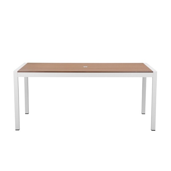 Fifi 71 Inch Outdoor Dining Table,Brown Polyresin Top,White Metal Frame