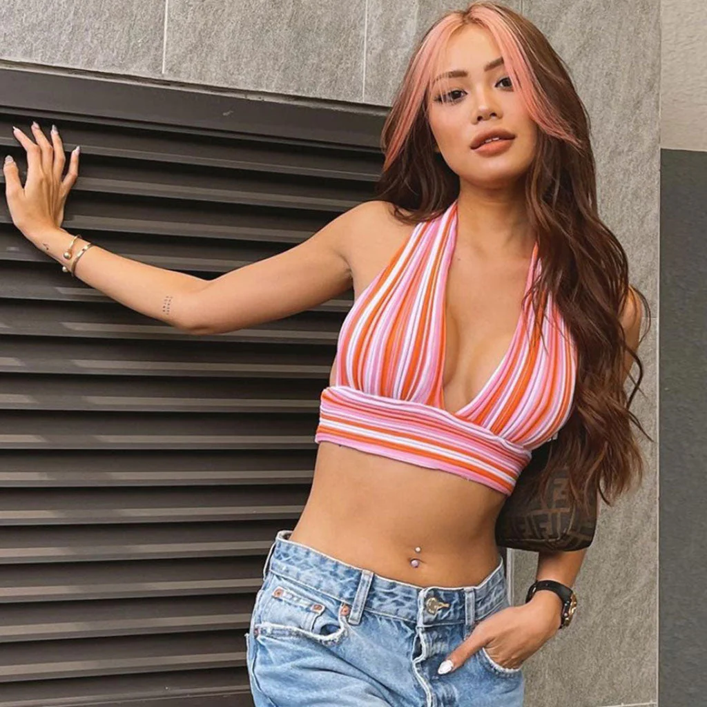 Haltermneck Tie Back Knit Crop TopClistos