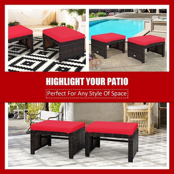 Costway 2PCS Patio Rattan Ottoman Cushioned Seat Foot Rest Furniture