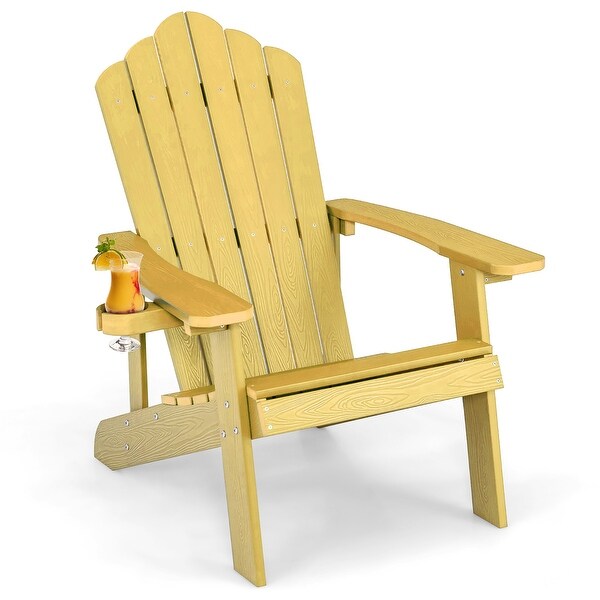 Costway Patio HIPS Adirondack Chair with Cup Holder Weather Resistant