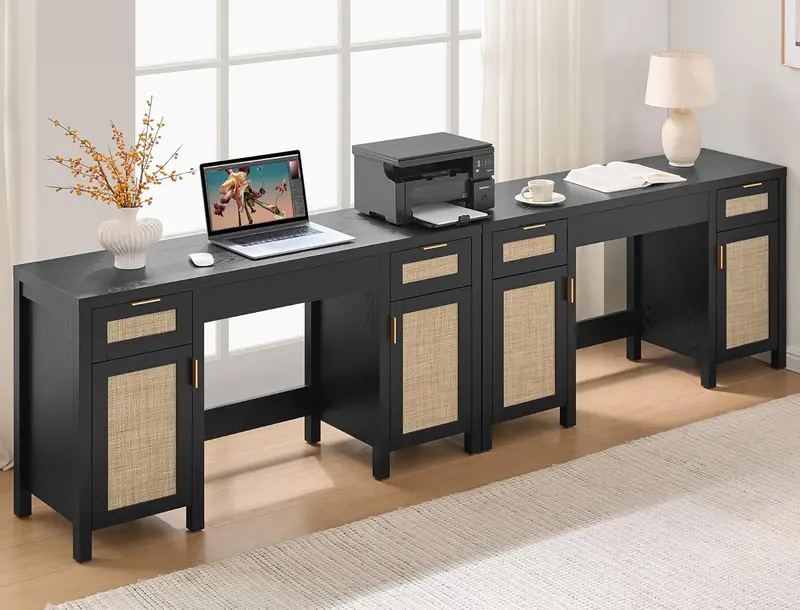 SICOTAS Rattan Dressing Table – 52-Inch Natural-Wood Vanity Desk