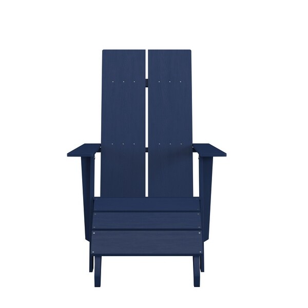 Modern AllWeather Dual Slat Adirondack Style Chair with Footrest