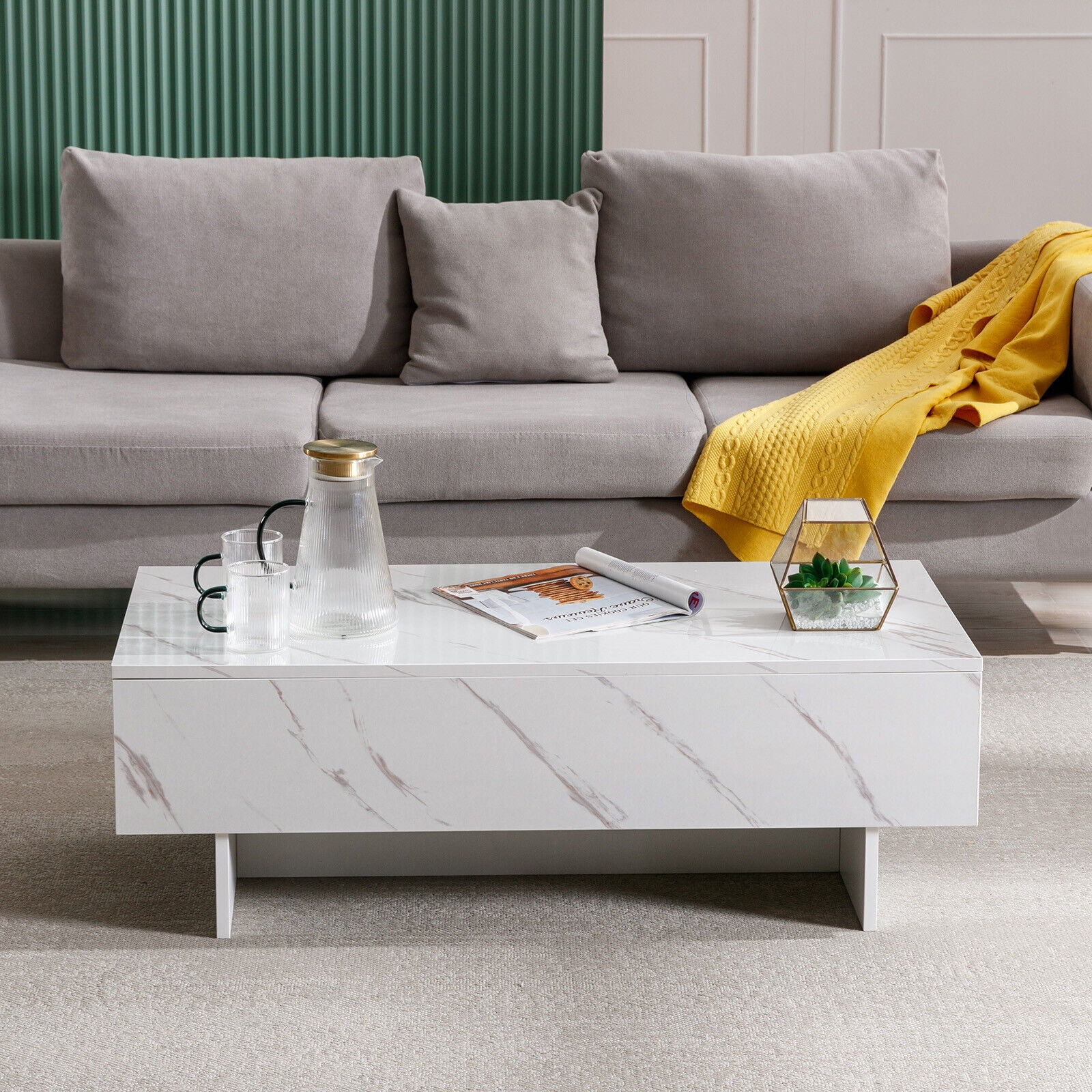 High Gloss White Marble Rectangle Coffee Table 42.5