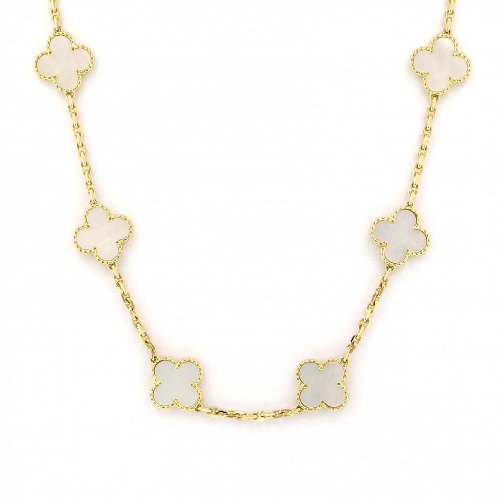Van Cleef & Arpels Vintage Alhambra 20P Necklace 18K Yellow Gold Shell