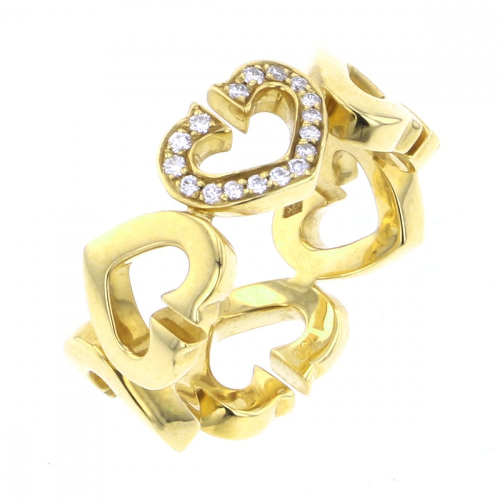 Cartier C Heart One Point Diamond Ring #49 18K Yellow Gold