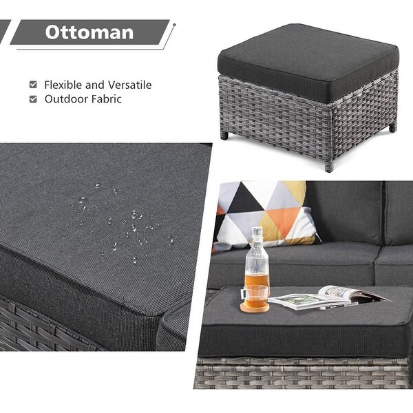 OVIOS 6piece Wicker Sectional Sofa Swivel Rocking Chair Set
