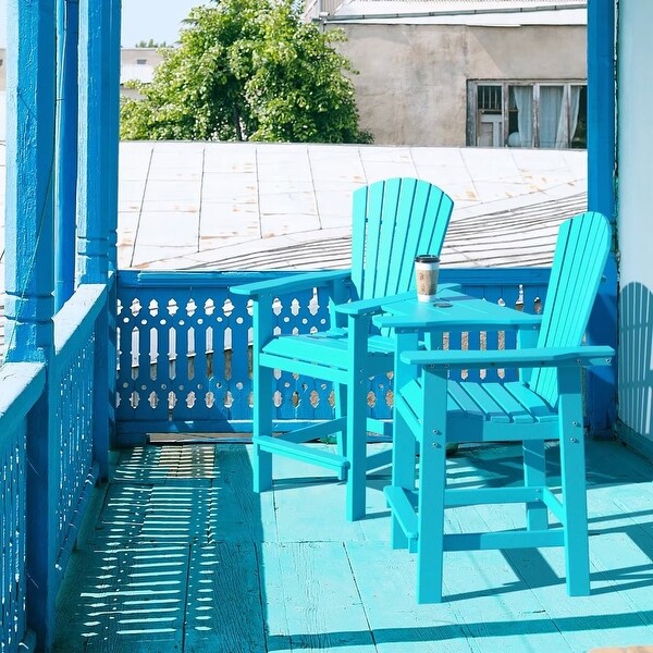Beach Balcony Chair Barstool with Removable Table,WoodLike HDPE Backyard Garden Dining Chairs,Adirondack Arm Chairs Set of 2,