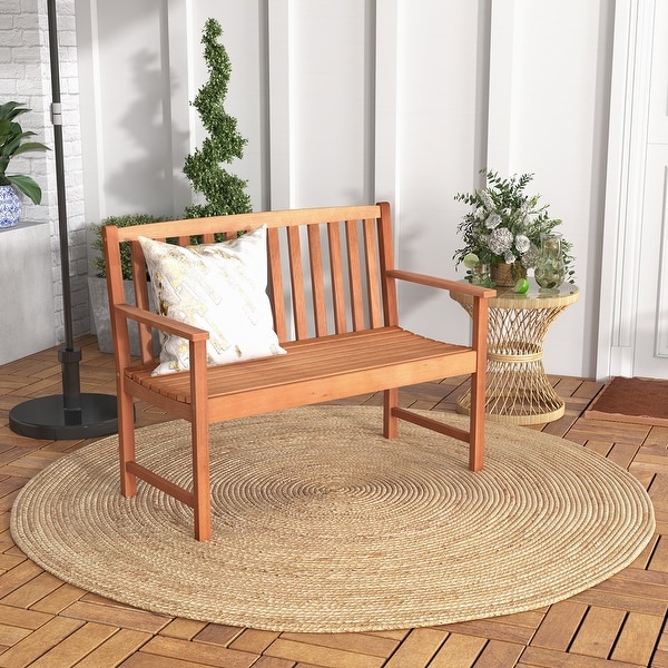 2Seat Patio Wood Bench with Cozy Armrests and Backrest