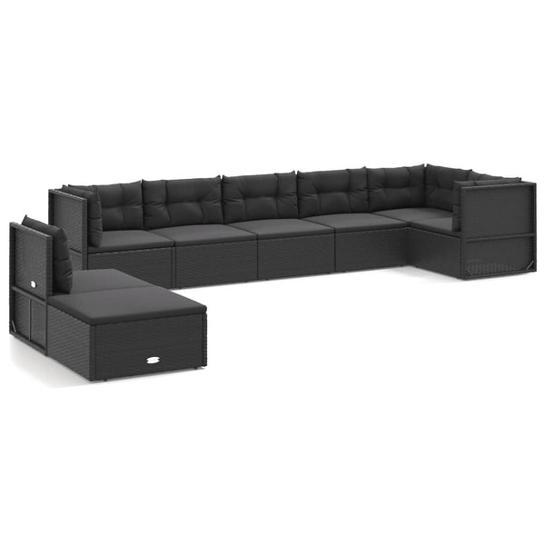 vidaXL 5 Piece Patio Lounge Set with Cushions Black Poly Rattan