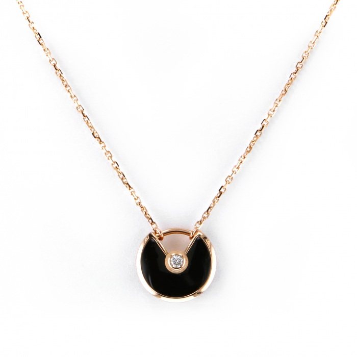 Cartier Amulet Diamond Onyx Necklace 18K Rose Gold