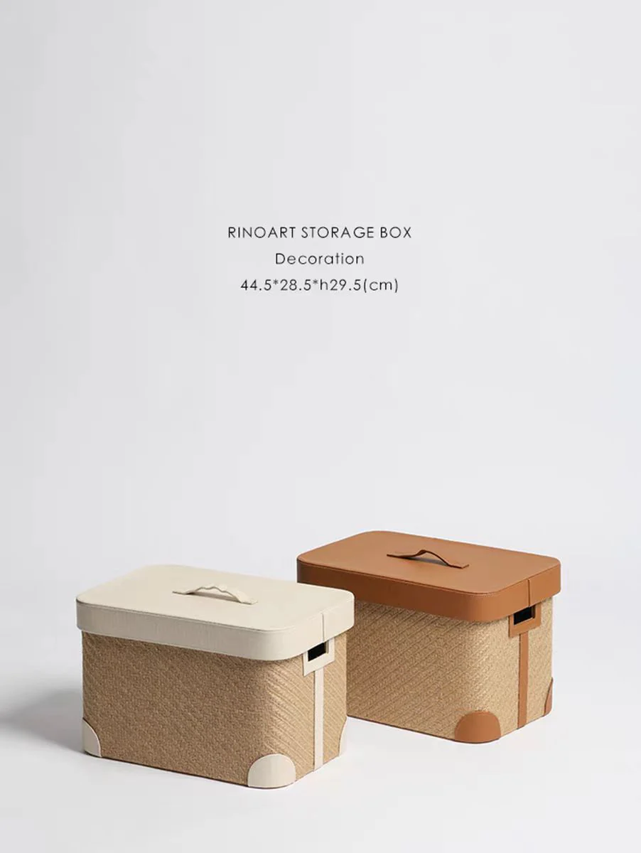 DC169 (Single) - Home Decor Hermès flax hand-woven Italian fine leather dirty clothes basket with lid, multi-purpose storage box