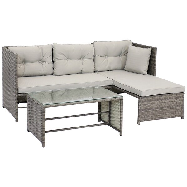 Sunnydaze Longford HighBack Rattan Chaise Sofa Patio Sectional Furniture Set