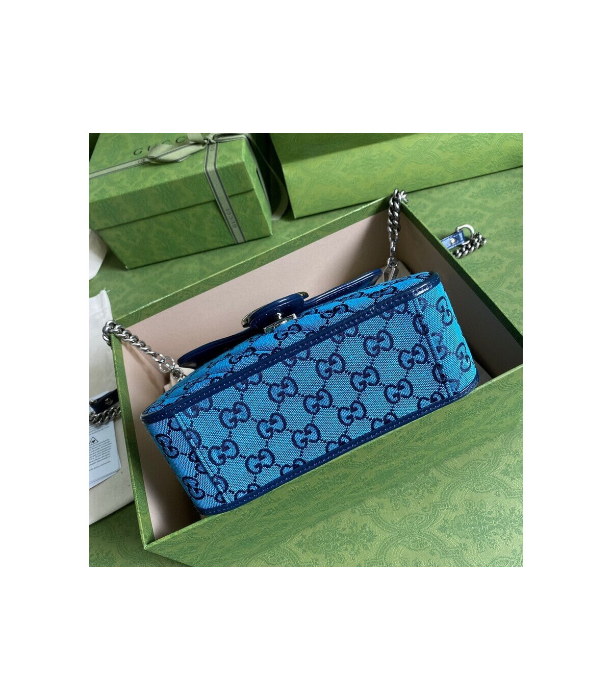 Gucci GG Marmont Multicolour Mini Top Handle Bag Blue