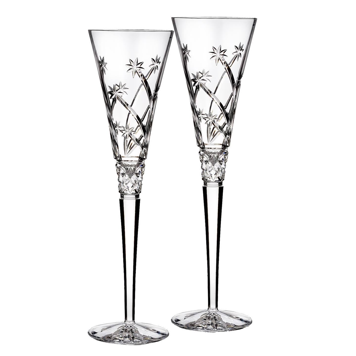 Wishes Believe Crystal Champagne Flute Pair C 11 Tall, Elegant Gift Box