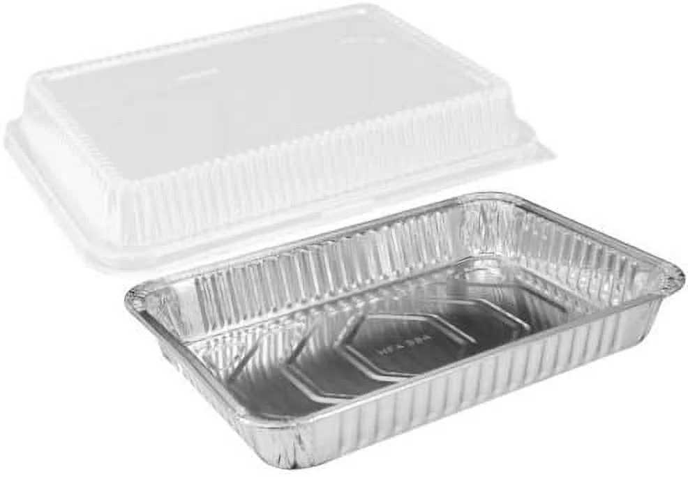 VeZee 9x13 Half Size Aluminum Disposable Pans with Dome Lids - Serve Various Delicacies for Events - Eco-Friendly - Set of 40